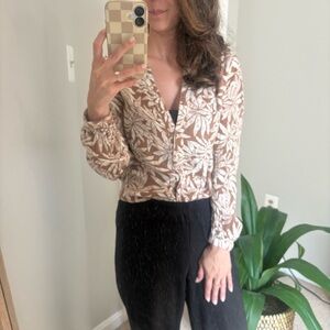 Amuse Society Palm Leaf Tropical Henley Blouse